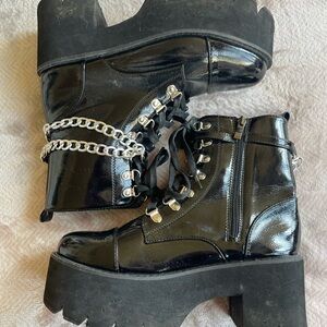 Black Heeled Platform Boots Size 10
